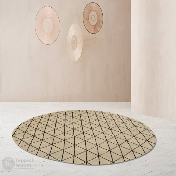 5X5 Area Rug, Beige Color, Bed, Kids, room, Round Carpet, Geometric Carpet, Handmade Rugs