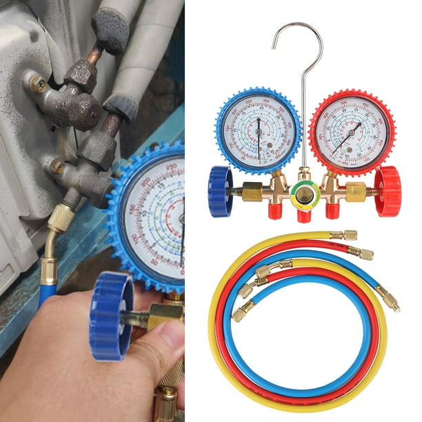 Manómetro de refrigerante, juego de herramientas con válvula de doble manómetro, manguera de recarga de aire acondicionado de freón R314A R22, herramientas para aire acondicionado de automóvil