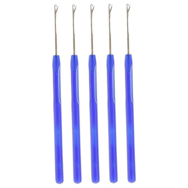 facefd 5 Pieces Pulling Hook Needle Tools for Micro Needle Hair Extension Ring Hair Extensions Blue