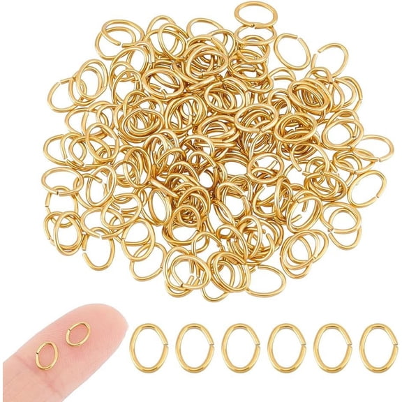 100Pcs 6x4.5mm Golden Jump Rings Stainless Steel Open Jump Rings Oval Jump Ring Jewelry Accessories for DIY Jewelry Making Gold
