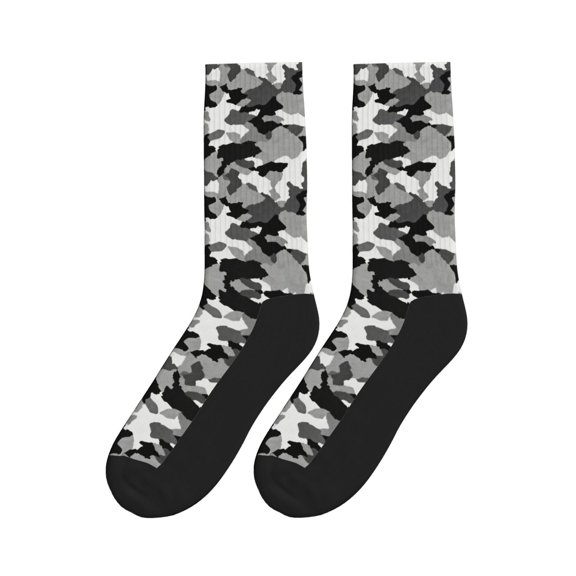 Gray Camouflage Athletic Crew Novelty Socks for Womens Mens