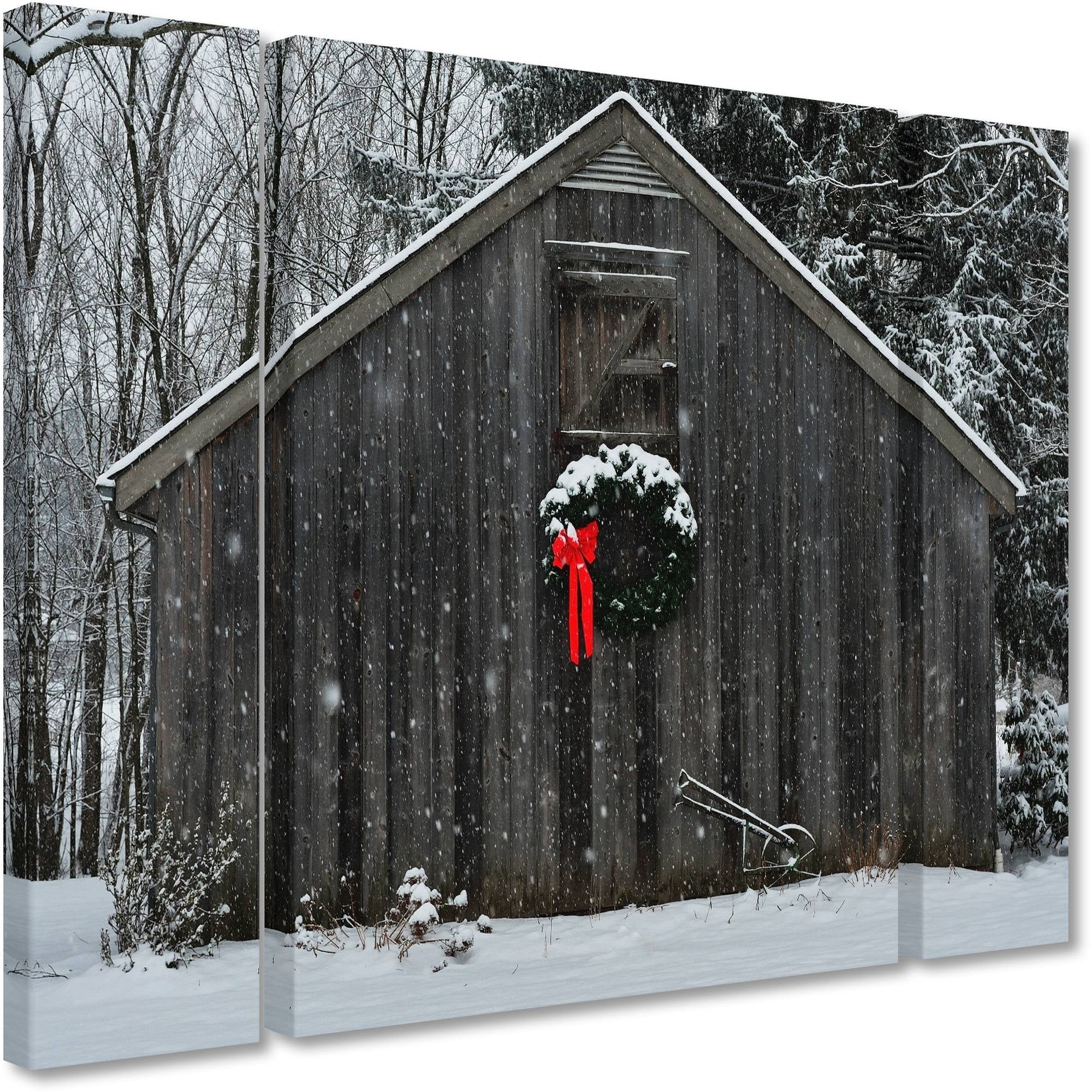 Trademark Fine Art "Christmas Barn in the Snow" Canvas Art by Kurt Shaffer Three Panel Set