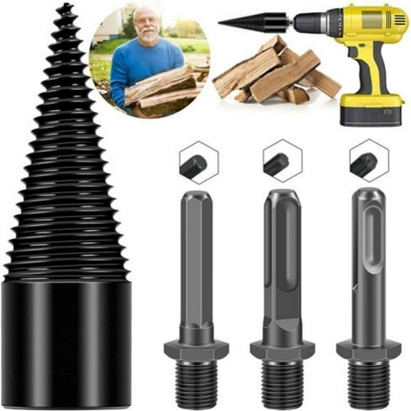 VIVIHEYDAY Firewood Drill Bit 32 mm Wood Splitting Drill Bit Set Woodworking Tool Hex Square Round