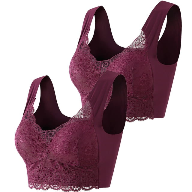 Pack de 2 sujetadores de encaje para mujer talla grande: sin aros, copa 3/4, tirantes fijos, cómoda mezcla de nylon y spandex