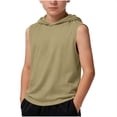 thumbnail image 3 of FSYBOA Boys Athletic Tank Tops, Sleeveless Running Casual Hooded Kids Summer Tops Khaki Size 12-13 T, 3 of 6