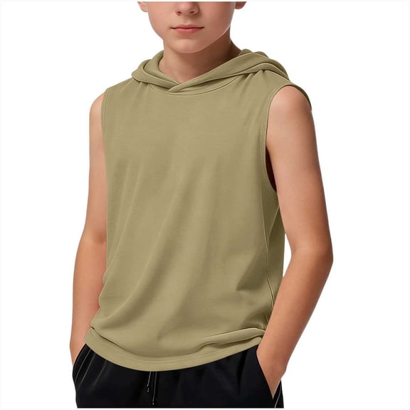 WRFWUL Boys Tank Top Athletic Sleeveless Hoodies Basic Workout Active Casual Pullover Shirts for Youth 5-16 Years