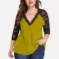 thumbnail image 3 of Tejiojio Women Clothes Clearance Plus Size Womens Casual Long Sleeve Solid Lace V-Neck Splicing T-shirt Net Yarn Tops, 3 of 8