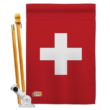AA-CY-HS-140226-IP-BO-D-US18-AG 28 x 40 in. Switzerland Flags of the World Nationality Impressions Decorative Vertical Double Sided House Flag Set & Pole Bracket Hardware Flag Set