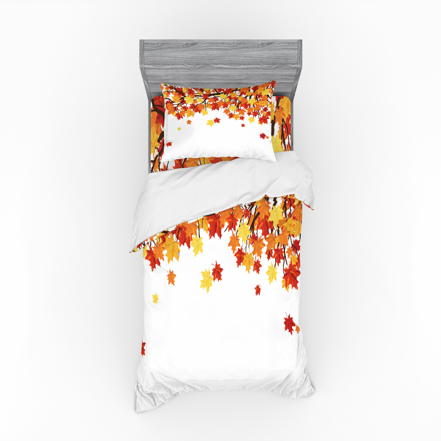 Autumn Duvet Cover Set, Fall Season Foliage on Tree Branches Canadian