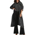 thumbnail image 2 of Gabardina Vaquera Larga Informal de Doble Botonadura para Mujer, Chaqueta Vaquera, Gabardina con Cinturón, Abrigo Tipo Guardapolvo. Negro XL, 2 of 9