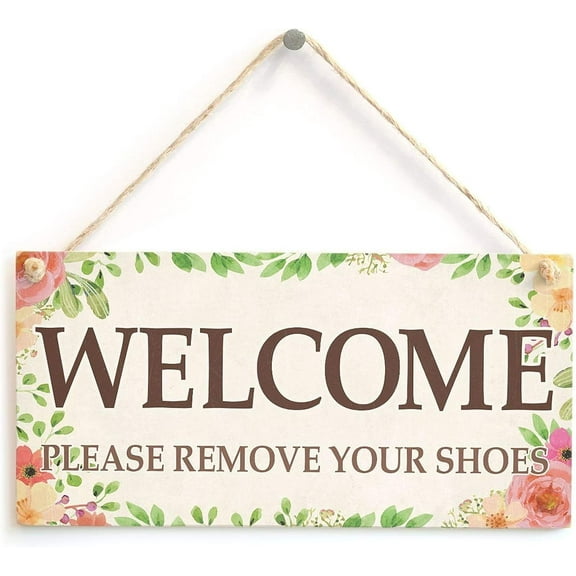 Wood Sign 5x10 Inch Small Home Wood Signs Welcome Please Remove Your Shoes Wooden Hanging Sign Plank Plaque Wall Art Decor Front Door Porch Bedroom Garden Bar Pub Bathroom Home Hotel Gift For Women