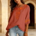 thumbnail image 6 of BODOAO Cotton Linen Tops for Women Retro Embroidered Tops Crew Neck Tops Beach Casual Summer Tops Fashion Outfits Solid Color Shirt Peasant Blouses Office Blouses Business Work Blouses Flowy Shirt, 6 of 8