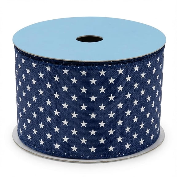Patriotic Navy Stars Wired Ribbon - 2 1/2" x 10 Yards, Memorial Day, 4th of July, USA 250, Election Day, Independence Day, Americana Decor, Wreath, Dark Blue & White Stars, Gift Wrap, DIY Craft