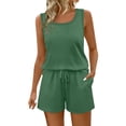 thumbnail image 2 of Women's Two Piece Set, Sleeveless Crew Neck Tank Top and Drawstring Waist Shorts with Pockets, Summer Loungewear Short Set, Casual Matching Outfit and Beach Cover Up-Green, 2 of 8