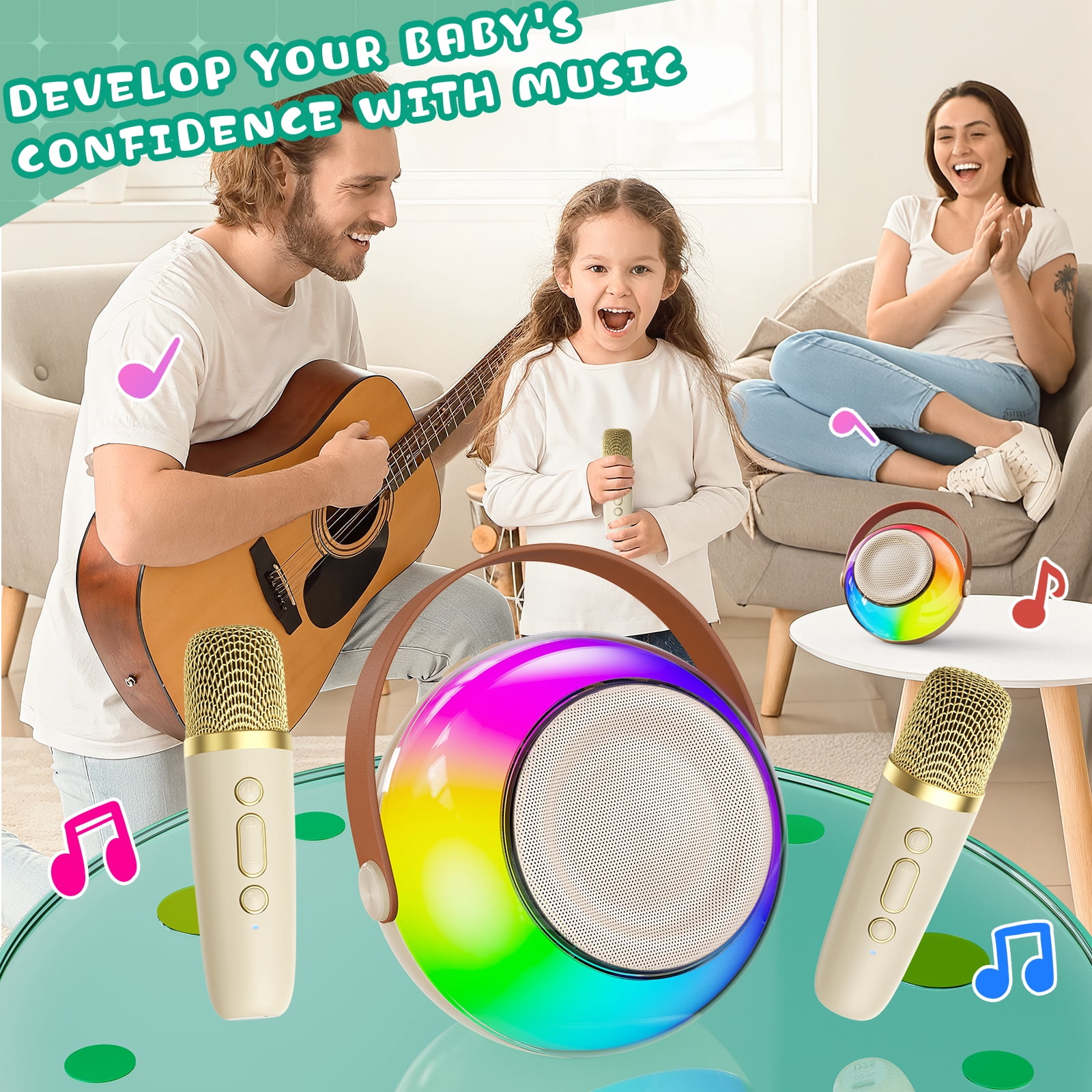 JYX Karaoke Machine for Kids, Portable Bluetooth Speaker with 2 Karaoke Microphone, D25P-T