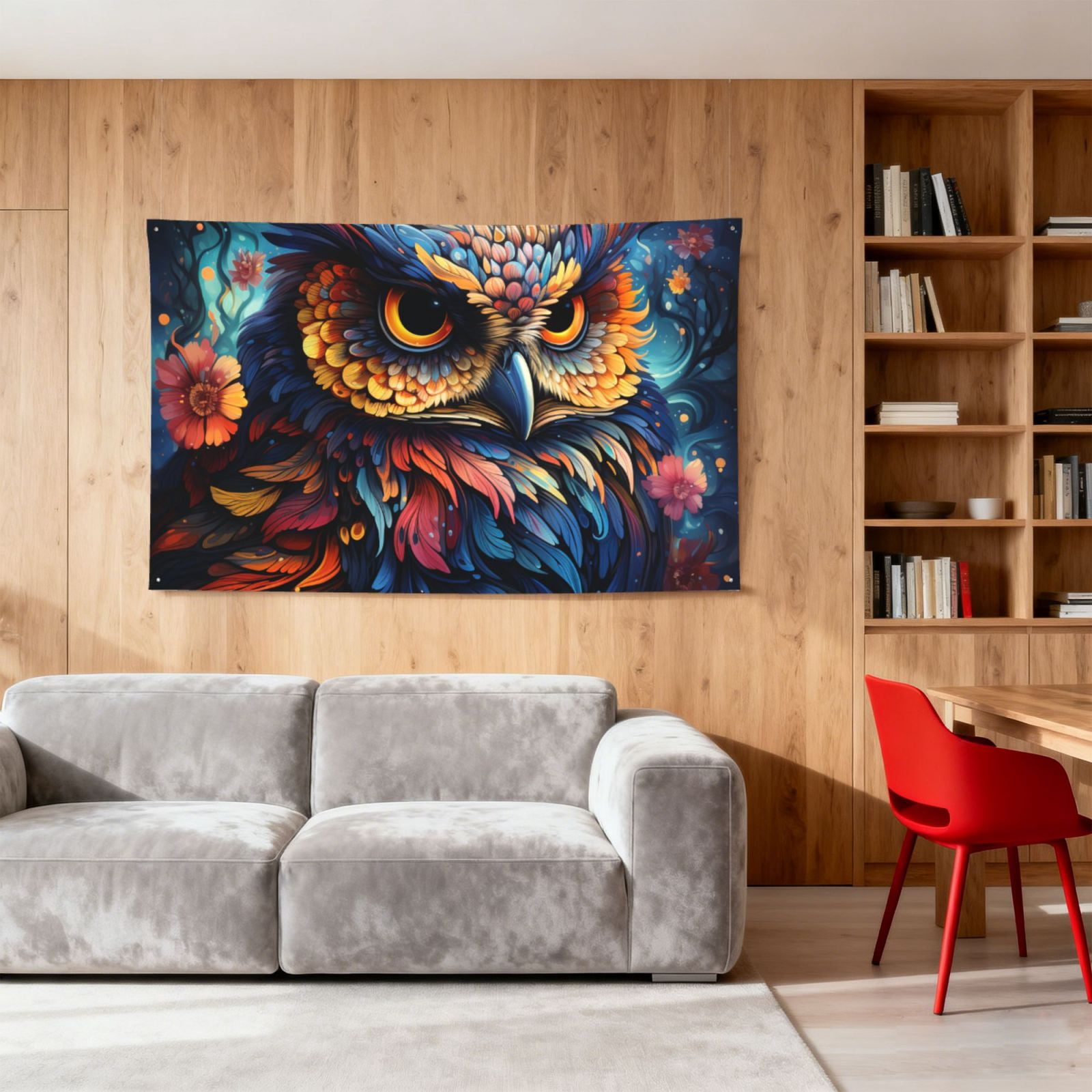 Owl Galaxy Flower Art Four Hole Decorated Banner Flag for Garden Yard Home Decoration Indoor Outdoor 4x6 Ft