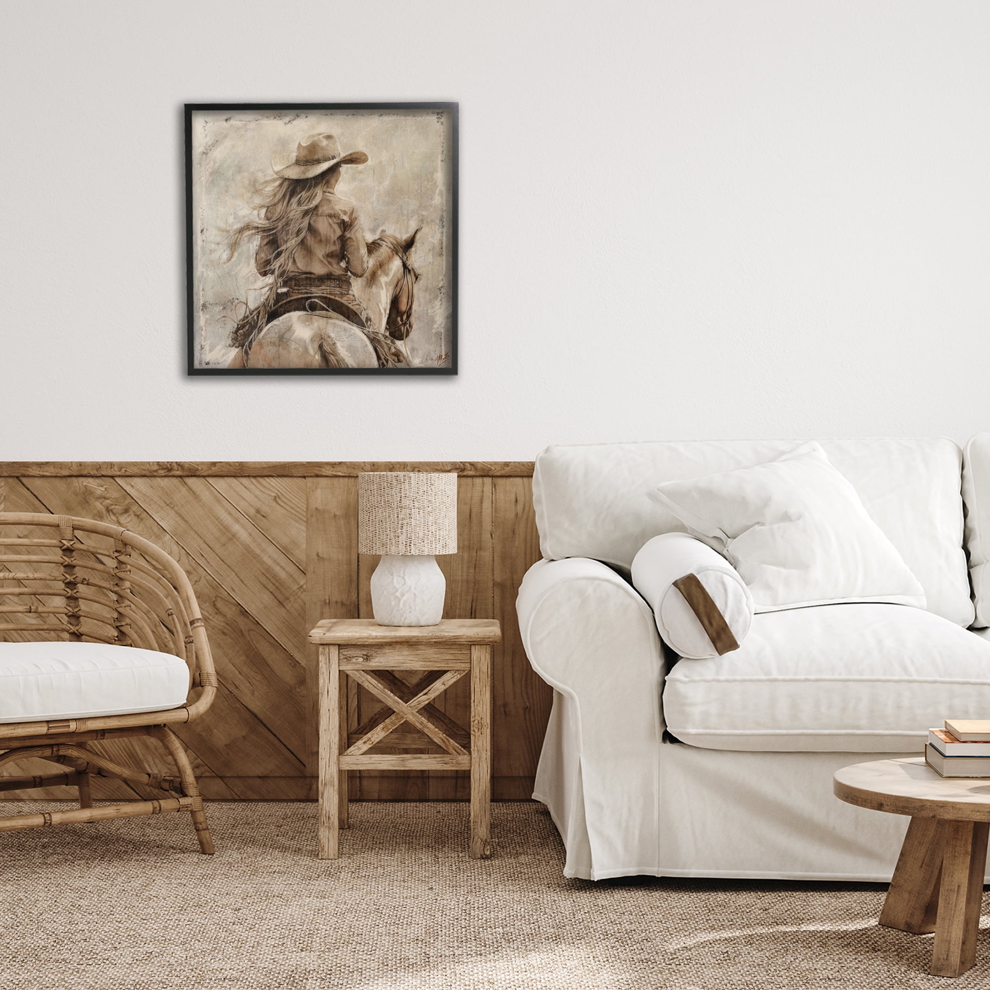 Stupell Industries Windblown Cowgirl on Horseback Black Framed Giclee Art, design by Marta Wiley