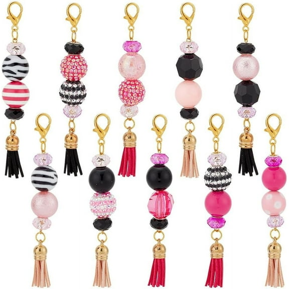 Bubblegum Bead Keychain Charms Decoration with Tassel Pendant Chunk Bead Keychains DIY for Bag Charms Luggage Tag