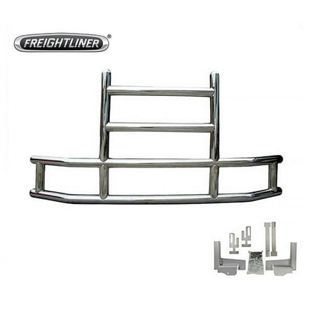 Medium Model Deer Grille Guard Compatible for Freightliner Cascadia (2008-2017) with Brackets - 84-2/5"x10"x42-3/5" Heavy Duty Polished Stainless Steel Grille Guard for Trucks