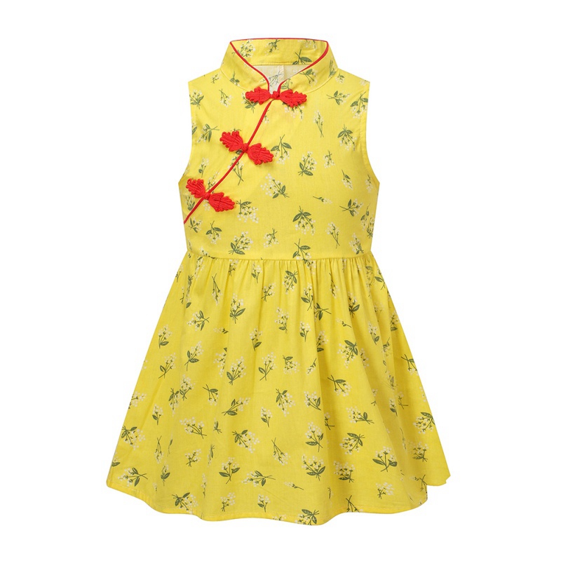 Kids Girls Cute Flower Print Dress, Vintage Cheongsam Dresses, Qipao Baby Clothes - image 1 of 5