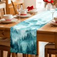thumbnail image 5 of Teal Mountain Table Runner 70 Inches, Misty Forest Nature Woodland Pine Tree Landscape Bed Runner Dresser Scarves Tabletop for Indoor Outdoor Parties/Ceremony/Banquet, 13" x 70", 5 of 8