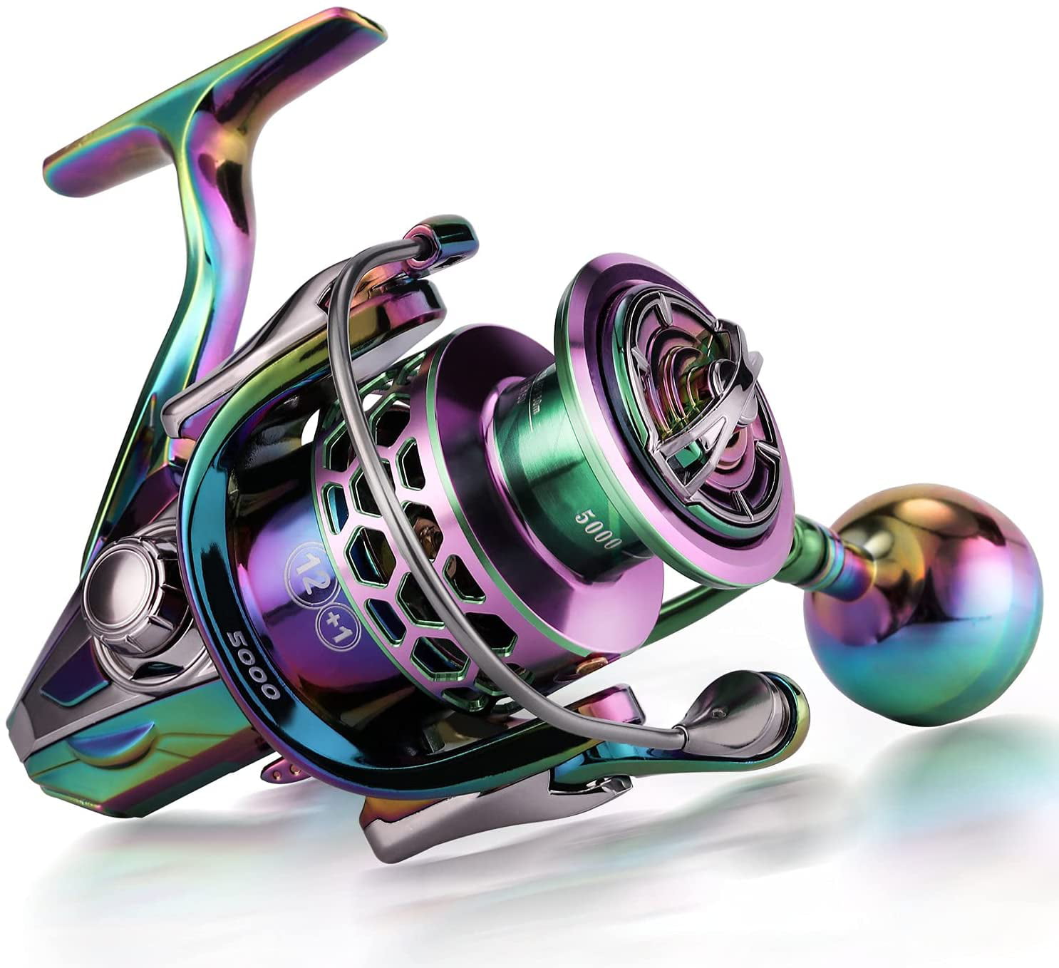 Oversize Aluminum Handle for Saltwater or Freshwater Fishing Sougayilang Fishing Reel 12+1 Stainless BB Colorful Aluminum Frame Spinning Reels with 
