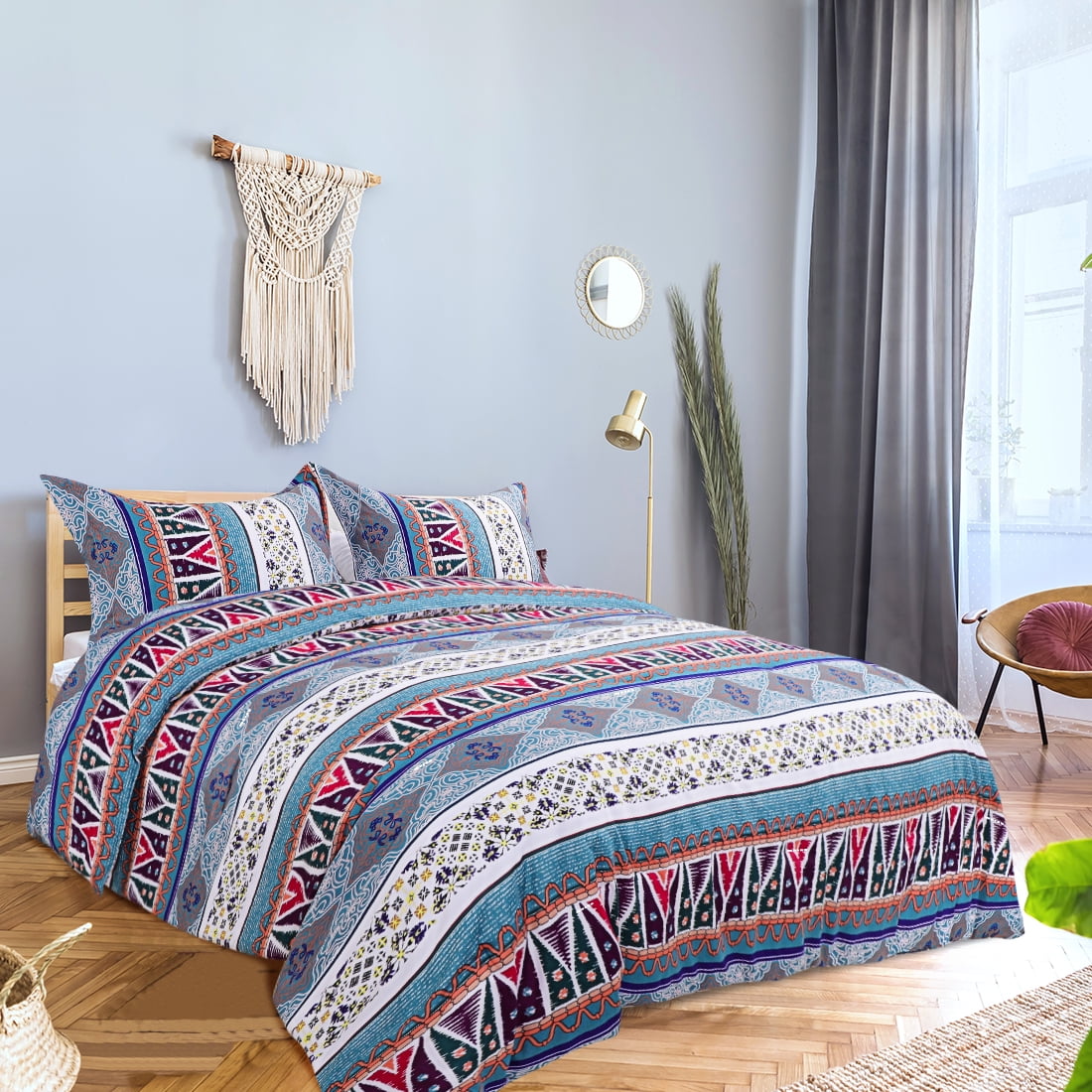 Piccocasa 3PC All Season Bohemian Bedding Comforter Set Queen Gray