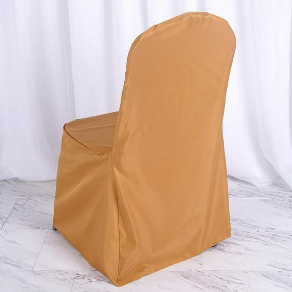 BalsaCircle 10 Gold Solid Polyester Banquet Chair Covers Slipcovers