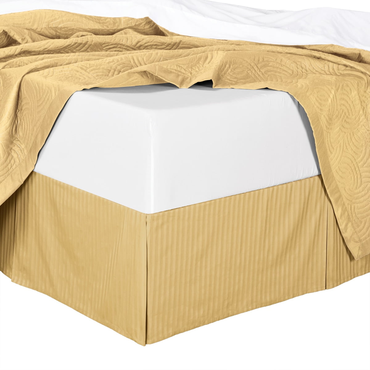 Bed Skirt 100 Cotton Damask Striped 300tc Split Corner 15 Inch Bed Skirt 100 Cotton Damask Striped 300tc Split Corner 15 Inch Tailored Drop Pleated Dust Ruffle Gold California King Com