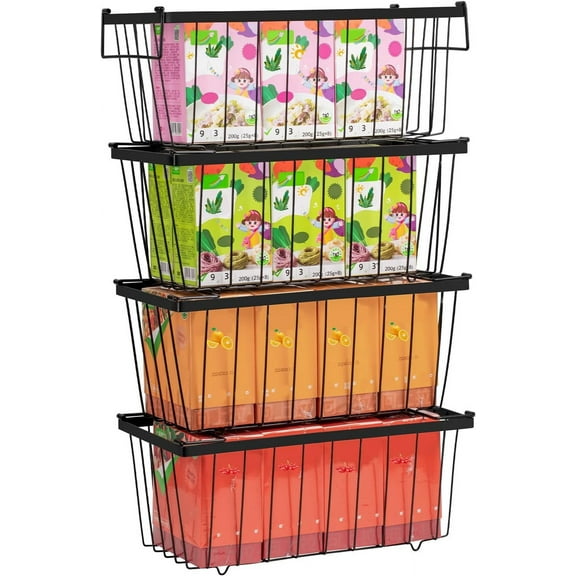 Wetheny Freezer Organizer Bins With Side Handle -4 Pack Stackable Chest Freezer Organizer for 7 Cu.FT - Deep Freezer Sort Frozen Food Wire Metal Basket Storage Bins Rack