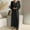 Black, variant on Women's Fall Winter Sweatshirt Dresses Solid Plus Size Maxi Dress Long Sleeve Robe Casual Hoodie Dressy