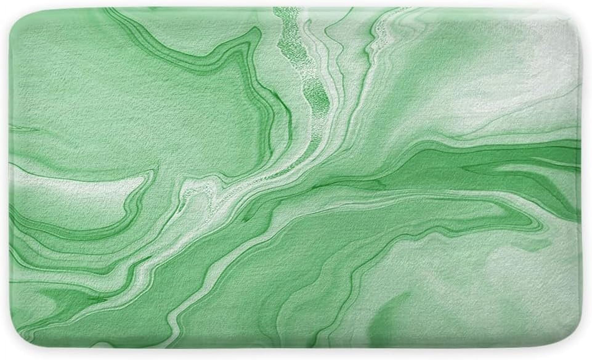 Green Bathroom Rug Mat, Abstract Marble Bath Mats for Bathroom Non Slip, Modern Bath Rug Soft Luxury Microfiber Floor Rug for Tub Shower, 17X48in