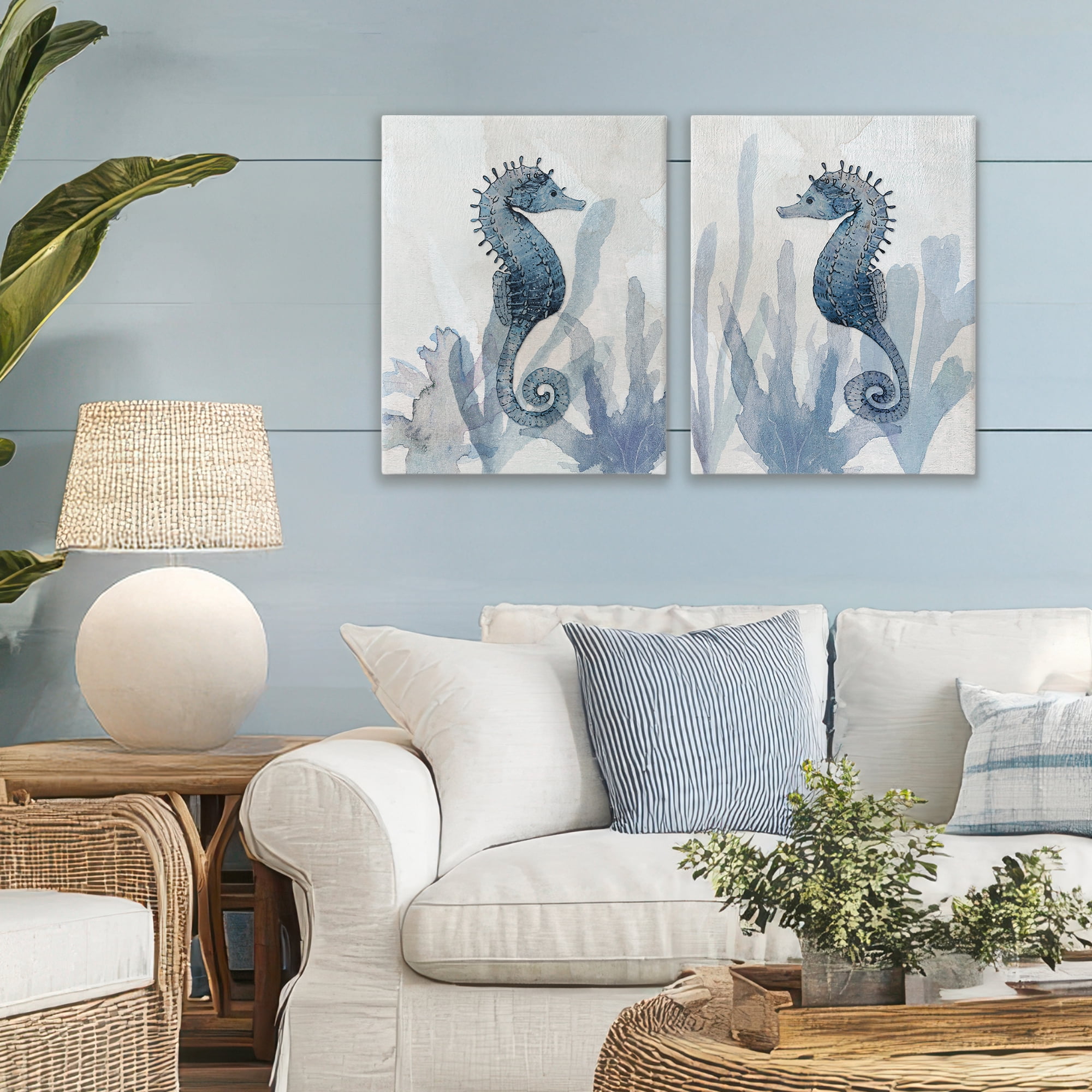 Stupell Industries Impressions of Seahorses 2 Piece Canvas Wall Art Set, design by Susan Jill