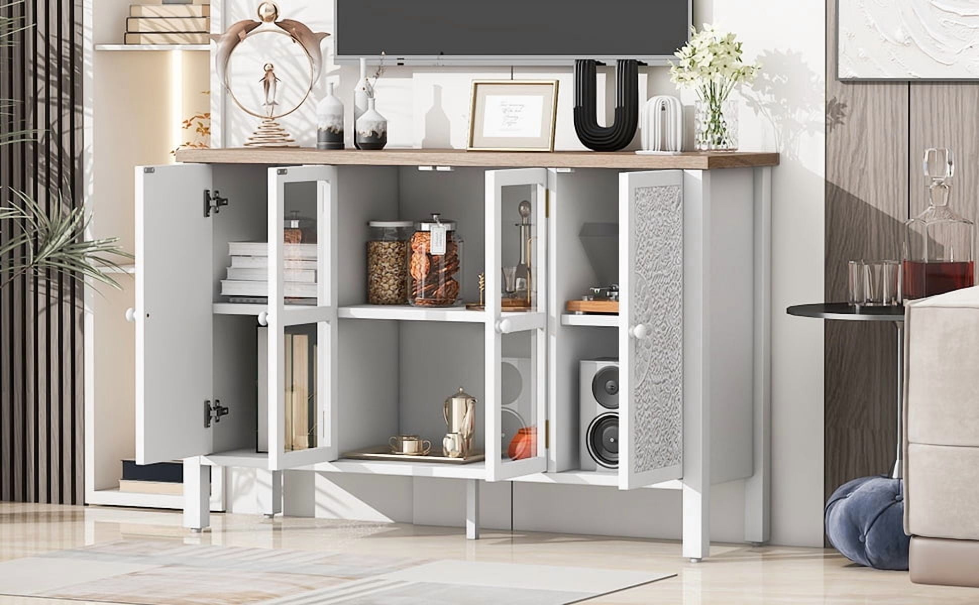 Euroco 47.2'' Retro TV Stand for TVs up to 43 Inches, Entertainment Center Media Console Cabinet with 3 Spacious Cabinets, Glass Cabinet Doors and Anti-tip Device for Living room