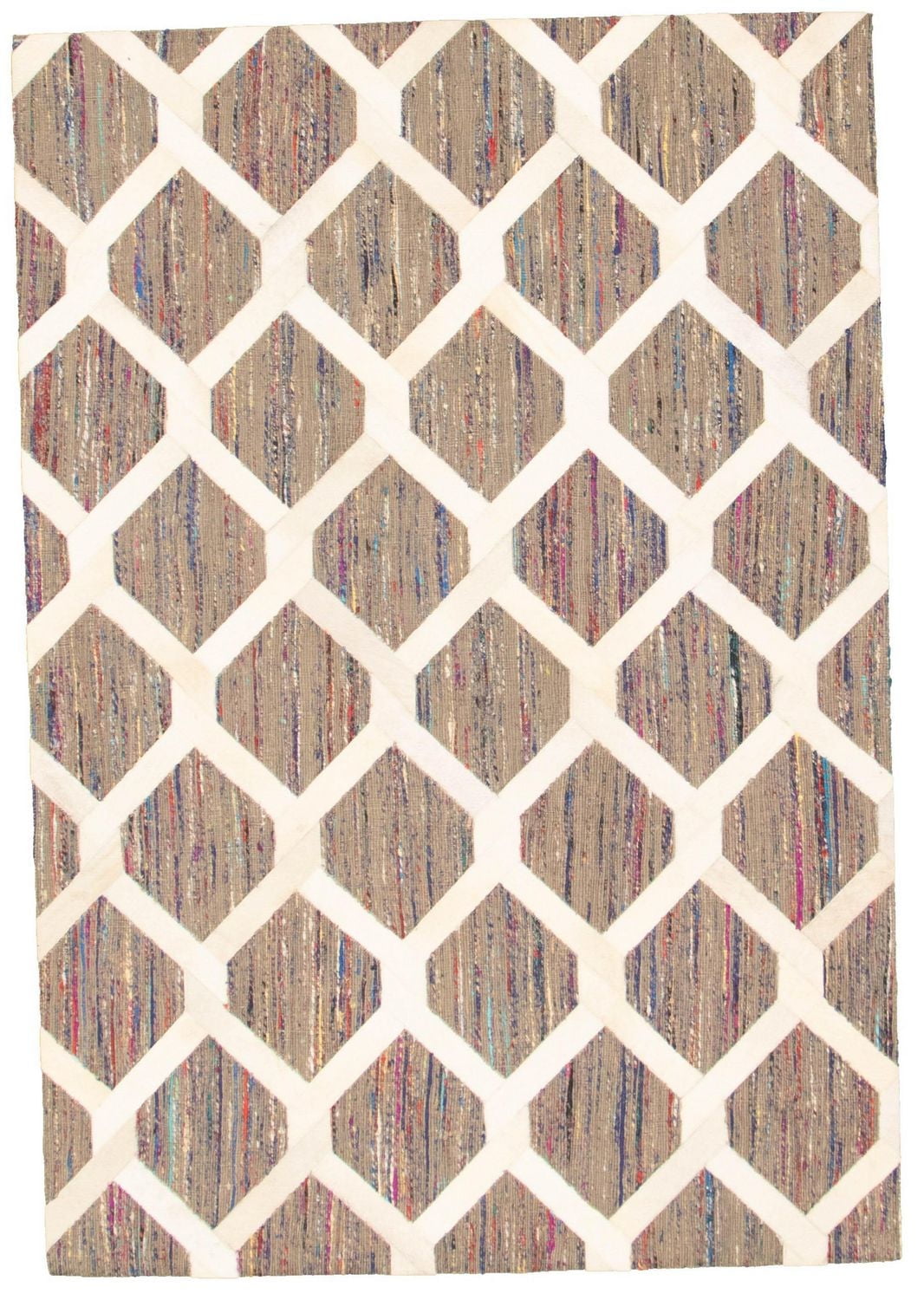 ECARPETGALLERY 4'6" x 6'7" Transitional Cowhide Patchwork Handmade Area Rug for Living Room, Dining Room and Bedroom in Grey