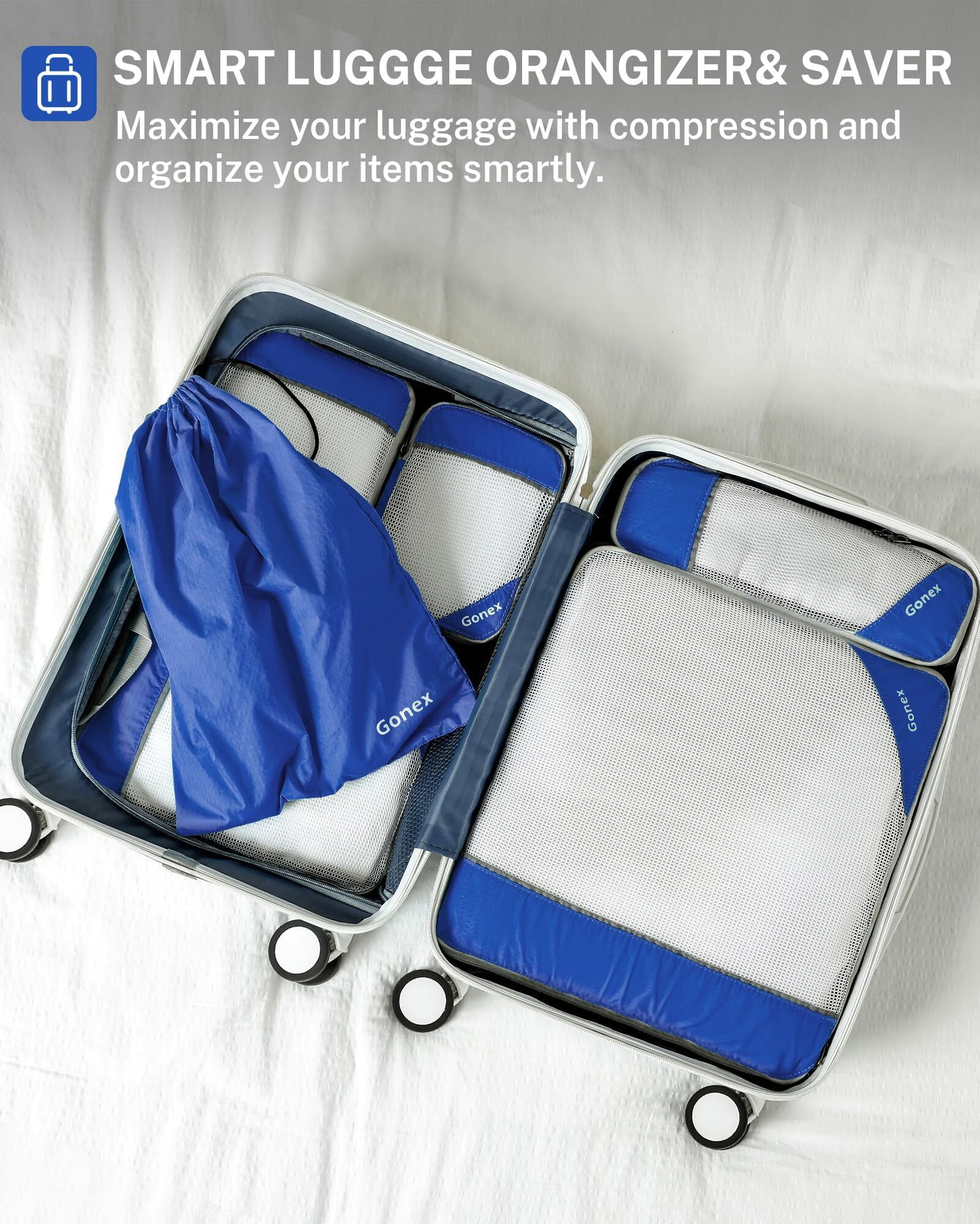 Gonex 6 Set Compression Packing Cubes Mesh Luggage Organizers for Travel Accessories Suitcase Storage Bags Set