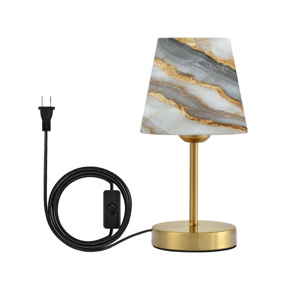 Wobogo Black Gold Marble Pattern Table Lamps Three-channel Adjustable Lighted Antique Brass Metal Base Simple Modern Style for Bedroom Nightstands Living Room and Office