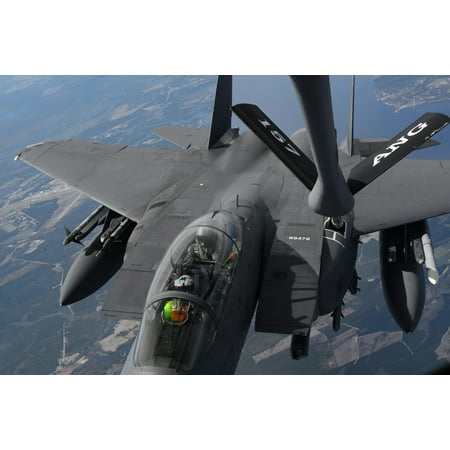 New Hampshire National Guard LAMINATED POSTER Pilots in an F-15E Strike Eagle receive fuel from a New Hampshire Air National Guard KC-135R Stratot Poster Print 24 x 36 ()