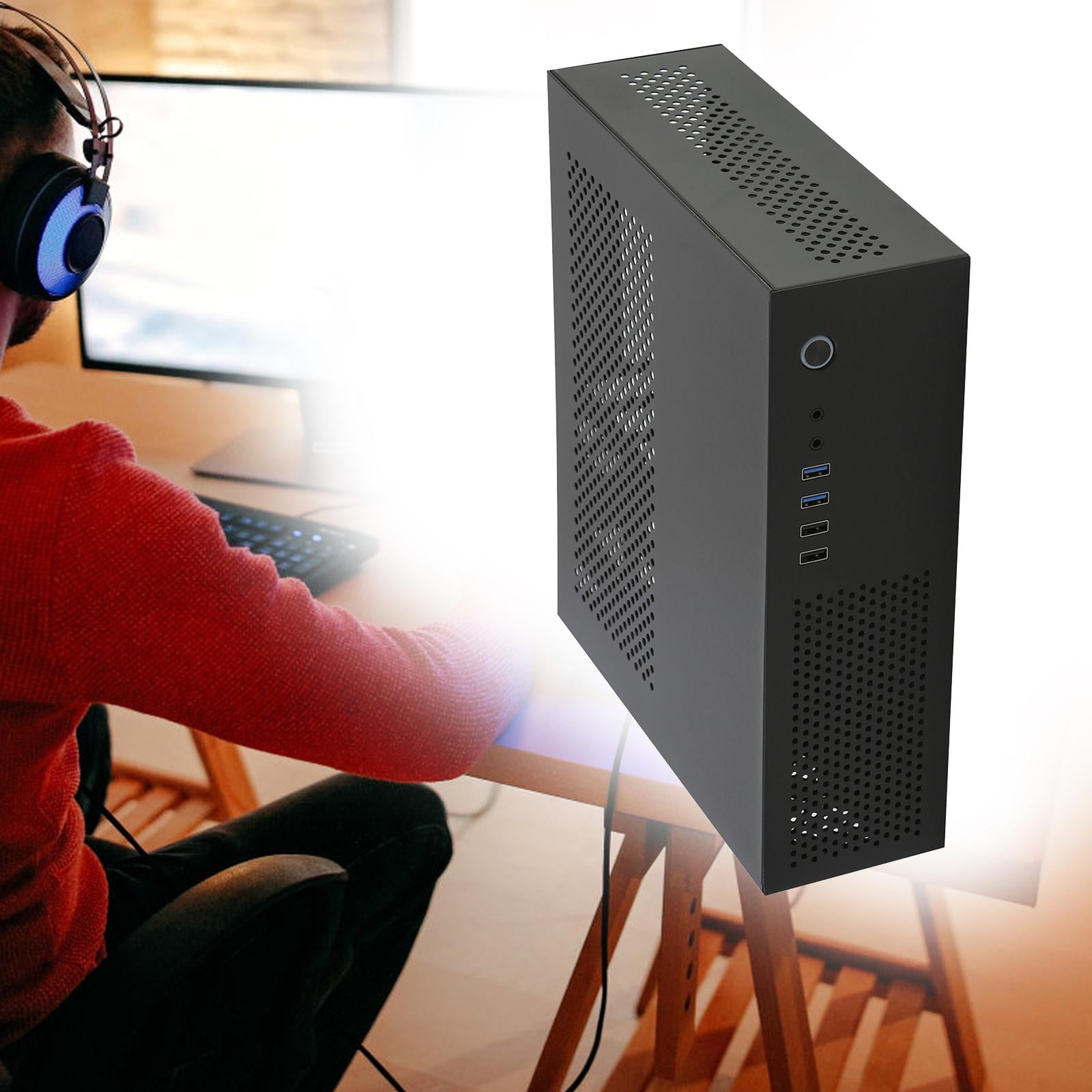 Computer Case,Mini Desktop Computer Case MicroATX,MATX24X24 Motherboard Small 1U 7.3L Computer Case,Support Horizontal Vertical Wall Mount Placement,Home Video Hotel Computer Theater Power Black