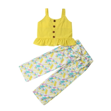 

Suanret 2Pcs Toddler Kids Baby Girls Summer Tops T-shirt+Long Pants Outfits Set Clothes Yellow 1-2 Years