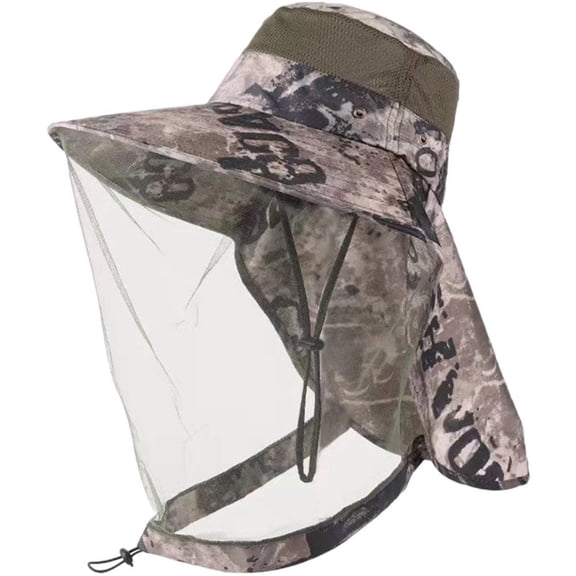 vlrwzc Anti-Mosquito Mesh Bucket Hat, Mosquito Head Net Mesh Hat, Netting-Midge Face Cover UV Protection Bucket Fishing Cap Beekeeping Net Hat for Outdoor Gardening