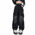thumbnail image 5 of JAJAHO Girls Denim Cargo Pants Street Dance Baggy Jeans Pants With Multi Pockets For Kids 5-16Y, 5 of 6