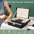 thumbnail image 2 of Cshidworld Portable Travel Jewelry Box for Women Girls, 2-Layer Large Jewelry Organizer Storage Case with Lock, Leather Storage Box with Removable Tray for Rings, Necklaces, Earrings, 2 of 9