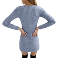 thumbnail image 5 of Women's Knit Dress Sweater Dress Long Sleeve Solid Color Floral Zipper Detail Mini Length Chic Dress for Spring Fall Casual,Blue,S, 5 of 7