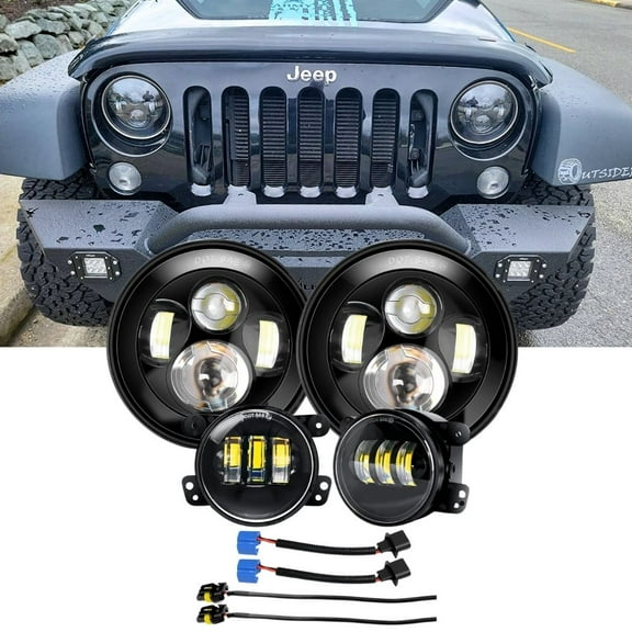 Nilight 4Pcs 7inch Round Cree Headlight and 4inch Fog Lights High Low Beam Compatible with 1997-2018 Wrangler JK Unlimited JKU TJ CJ Rubicon