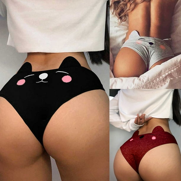 Women Funny Cat Ear Lingerie G-string Briefs Underwear Short Panties T  string