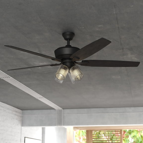 Fircrest 60-in W Matte Black Ceiling Fan with DC Motor, Light Kit, Remote plus Quick Install