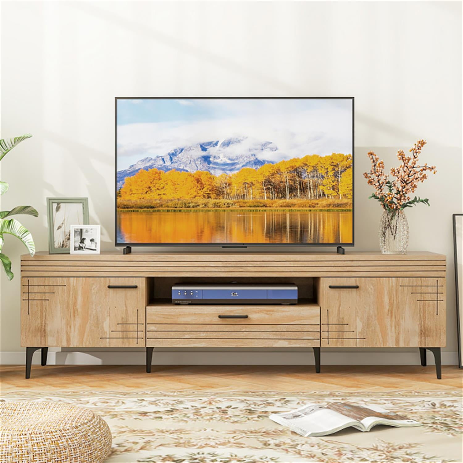 Demi Bonn TV Stand for 65" TVs, Entertainment Center with 2 Cabinets and Storage Drawer, Modern Media TV Console Table for Living Room Bedroom, Beige