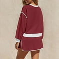 thumbnail image 6 of Bloomae Womens Sweatsuits 2 Piece Set Long Sleeve Crewneck Sweatshirts Drawstring High Waisted Skort Skirts Tennis Running Tracksuits Trendy Cozy Lounge Shorts Sets Wine S, 6 of 9