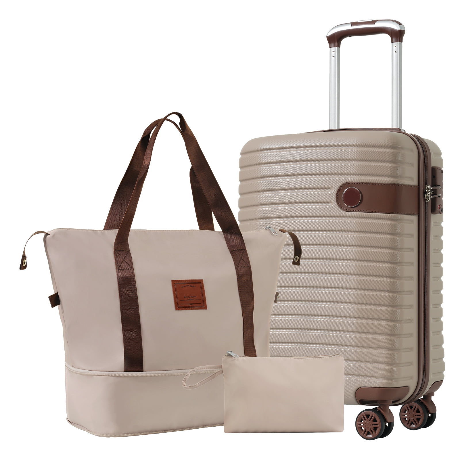 imerelez Luggage Sets 3 Piece Carry on Luggage 22x14x9 Airline Approved, Lightweight Hardshell ABS Suitcases with Wheels, 20 inch, Khaki